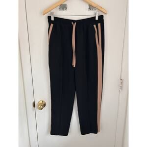 Reiss Black Pants Side Stripe Track Trouser Elastic Waist Drawstring Pull On 8R